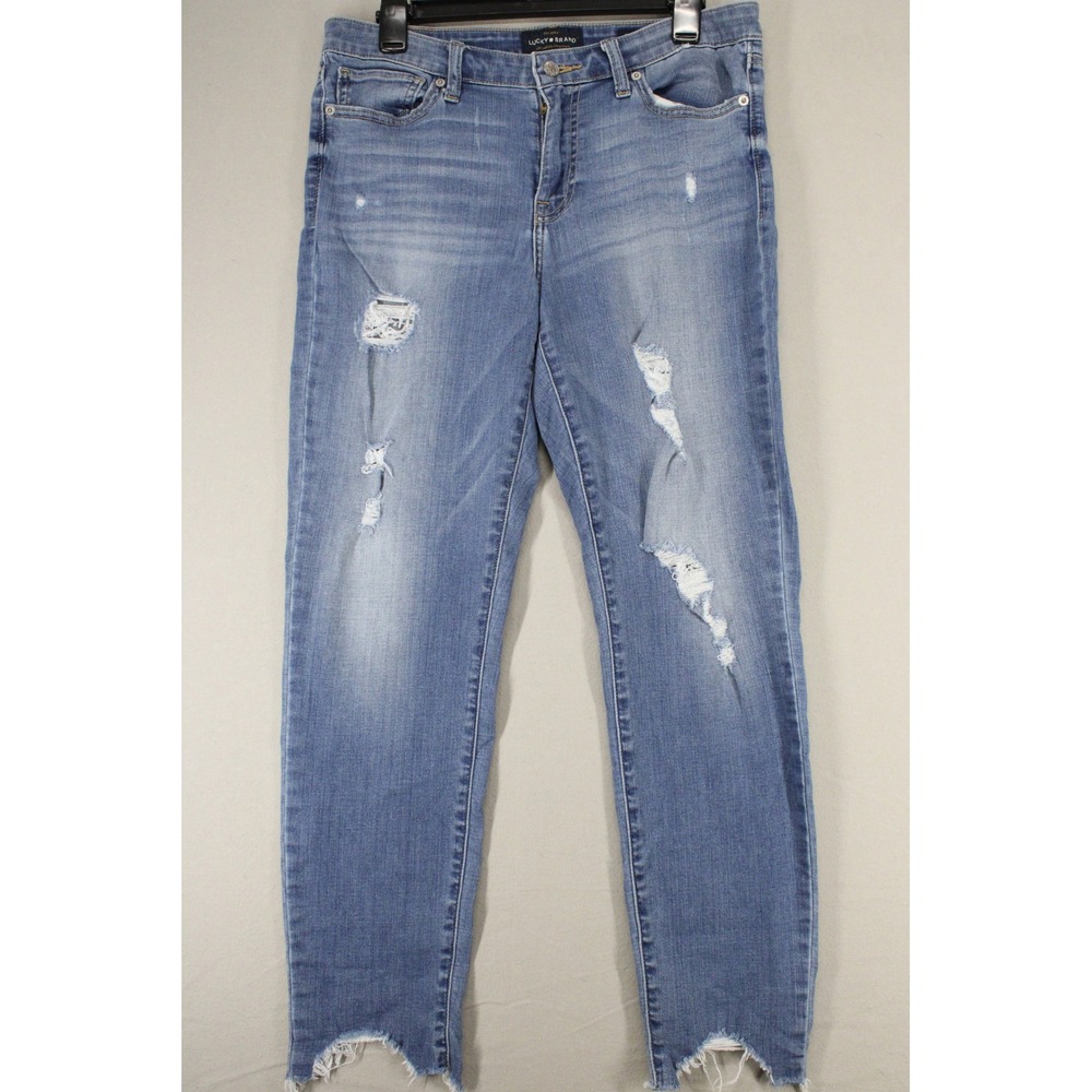 Lucky Brand Ava Skinny Jeans Womens 10/28 Blue Distressed Step Raw Hem
